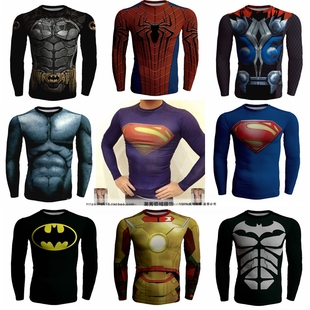 超人t恤紧身衣男超级英雄蝙蝠侠蜘蛛侠骑行速干衣跑步健运动长袖