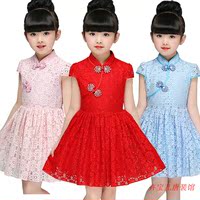 儿童旗袍夏季 女童唐装中国民族风蕾丝连衣裙 小孩女孩公主大童装