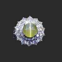 格瑞美珠宝 1.85克拉金绿猫眼宝石钻石戒指铂金白金镶嵌定制女戒