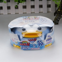 现货●日本大王湿巾 99%纯水清爽润肤波纹湿纸巾70片企鹅盒装