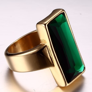 韩悦 日韩版潮流行饰品 不锈钢方形玻璃金戒指 女士奢华戒指指环