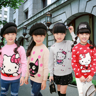 女童毛衣套头粉色kt猫宝宝针织衫羊毛圆领加厚打底韩版儿童羊绒衫