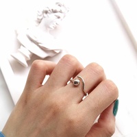 【U家】925纯银戒指小珠 扭曲造型戒指开口戒指纯银细戒指