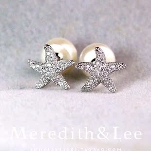 Meredith&Lee 海星满钻气质百搭淡水珍珠前后戴锆石耳钉耳环