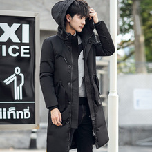 中年男士羽绒服加长款冬季外套连帽欧美风加厚冬装防风超长款外套