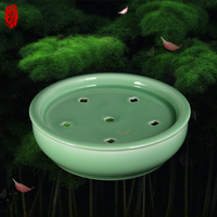 中式茶具茶盘紫砂茶盘10寸圆形陶瓷功夫茶海 排水/储水式茶台包邮