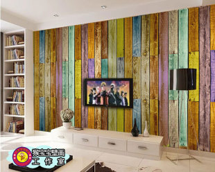 定制大型无缝墙纸壁画 木质 欧式 客厅电视背景墙 网咖KTV  复古
