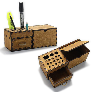 迷你diy组装多功能桌面木质文具盒收纳盒抽屉式创意办公室用品小