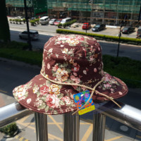 包邮宇莹夏季女士帽子户外遮阳帽百搭宽檐碎花休闲可折叠布帽