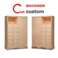 新中式衣柜实木衣橱创意单门大衣柜简约卧室衣帽柜储物柜衣柜家具