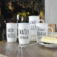 新品陶瓷创意字母水杯办公室咖啡杯马克杯饮水杯简约杯子带盖包邮