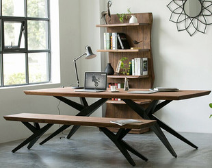 新品复古铁艺餐桌组合loft做旧家具实木办公桌书桌会议桌工作台