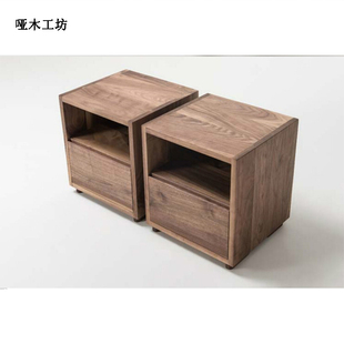 橡木日式抽屉式床头柜北欧实木边柜胡桃木现代简约边几卧室