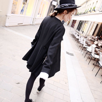 Maison twt 2016新款高级定制黑色气质女人A字版中长款长袖外套