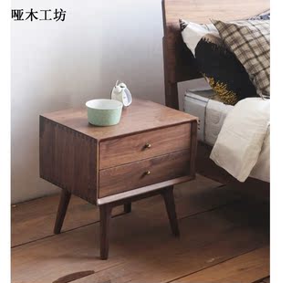 现代简约北欧实木床头柜卧室床边柜抽屉式日式胡桃木小户型储物柜