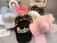 儿童韩版时尚珍珠蕾丝女宝鸭舌帽BDBY字母帽新款可爱潮流棒球帽子