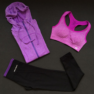 春夏季瑜伽服三件套装长袖跑步速干T恤假两件运动裤显瘦女健身服