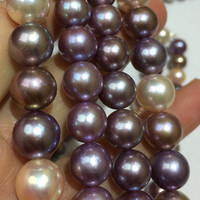 【舒钰珠宝】高档爱迪生紫色混彩珍珠项链10-12mm圆珠送鉴定证书