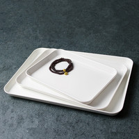 欧式白色长方形面包托盘大的密胺水杯茶盘塑料家用酒店防滑水果盘