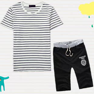 2016新款夏天学生短袖t恤男装运动潮流韩版夏季男士休闲套装衣服