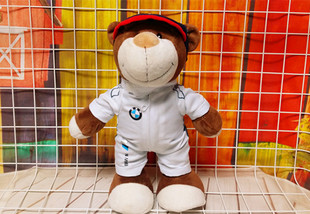 BMW宝马4S店促销维护技师机修泰迪熊毛绒玩具宝马白色赛车小熊