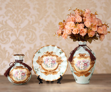 欧式客厅陶瓷三件套电视柜玄关饰品摆盘美式花瓶套装摆件乔迁礼物