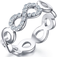 韩是 韩版创意饰品 6MM钛钢水钻无穷大戒指 银色女士指环学生礼物