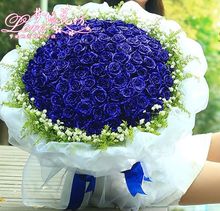 99朵蓝玫瑰 郑州鲜花店同城快递 情人节鲜花预定 红玫瑰花束D2