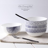 北欧风格创意6寸大号家用陶瓷碗骨瓷色拉碗泡 面碗汤碗餐具套装