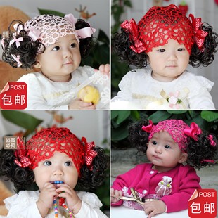 韩版宝宝发带新生儿童头饰卷发1-2-3-4岁儿童礼服拍照假发0-3个月