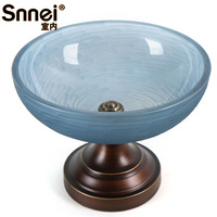 Snnei欧美式高档豪华精致圆形艺术高脚玻璃干果盘大小客厅软装饰