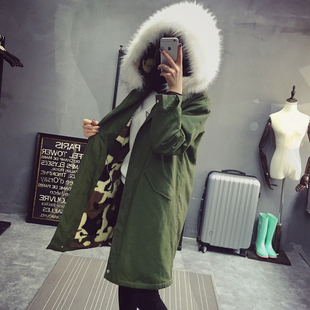 2016冬季新款大毛领保暖冬天军绿色外套女韩国宽松中长款加厚棉衣