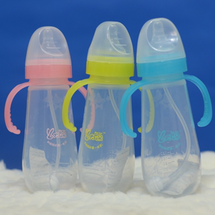 正品香港大耳朵全硅胶奶瓶新生儿宽口径带手柄自动吸管婴幼儿抗菌