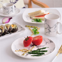 创意大理石纹餐具北欧家用餐盘早餐盘日式甜品碗长方盘子马克杯子