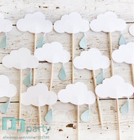 派对云朵下雨插牌插签甜品台布置装饰装扮生日派对纸杯蛋糕10支装