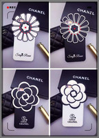 韩国立体黑白花朵iphone6splus山茶花小香风全包硅胶手机壳5s挂绳