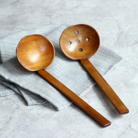 日式拉面勺木质火锅勺子汤勺漏勺木勺子长柄家用实木捞勺原木餐具