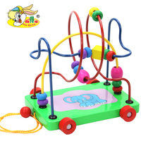 婴幼儿串珠拖车绕珠宝宝早教木质益智智力开发玩具大号 1-2-3岁