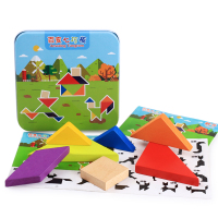 铁盒装百变七巧板智力拼图儿童早教班小学生幼儿园益智玩具积木质