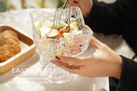 大号高脚透明玻璃杯  雕花水果沙拉大方口玻璃杯 冷饮餐厅首选
