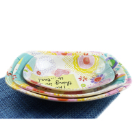 韩式密胺花色托盘家用客厅圆形水果盘塑料水杯茶盘儿童零食方形盘