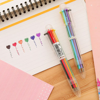 日韩国创意可爱卡通多色圆珠笔 多功能按动彩色个性油笔文具6色笔