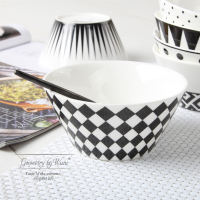 创意简约 黑色几何4.5寸高骨瓷米饭碗 沙拉碗汤碗面碗谷物碗套装
