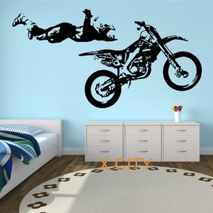包邮摩托特技飞行表演创意墙贴画摩托车越野赛海报宿舍创意装饰贴