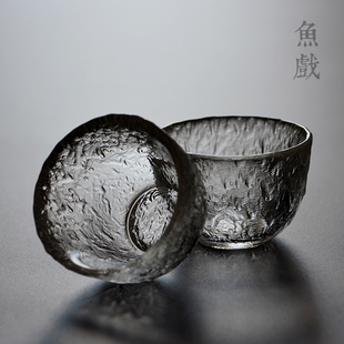 鱼戏 初雪耐热锤纹透明玻璃品茗杯主人杯个人小茶杯日式功夫茶具
