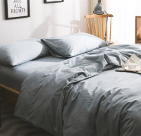 纯色简约水洗棉床单式四件套 良品舒适床笠款小清新床上用品