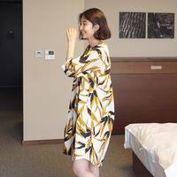 【韩国代购】女装新款纯棉中袖不对称印花衬衫连衣裙女G1851