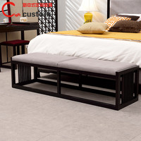 新中式水曲柳实木床尾凳布艺现代简约卧室床边长凳美式榻厂家直销