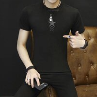 夏季韩版弹性紧身短袖t恤男休闲修身半截袖发型师个性短袖打底衫