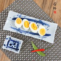 长方盘寿司盘子菜盘酒店家用日式创意陶瓷餐具釉下彩手绘带味碟子